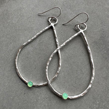 Load image into Gallery viewer, Small Teardrop Hammered Earrings - Chrysoprase Sterling
