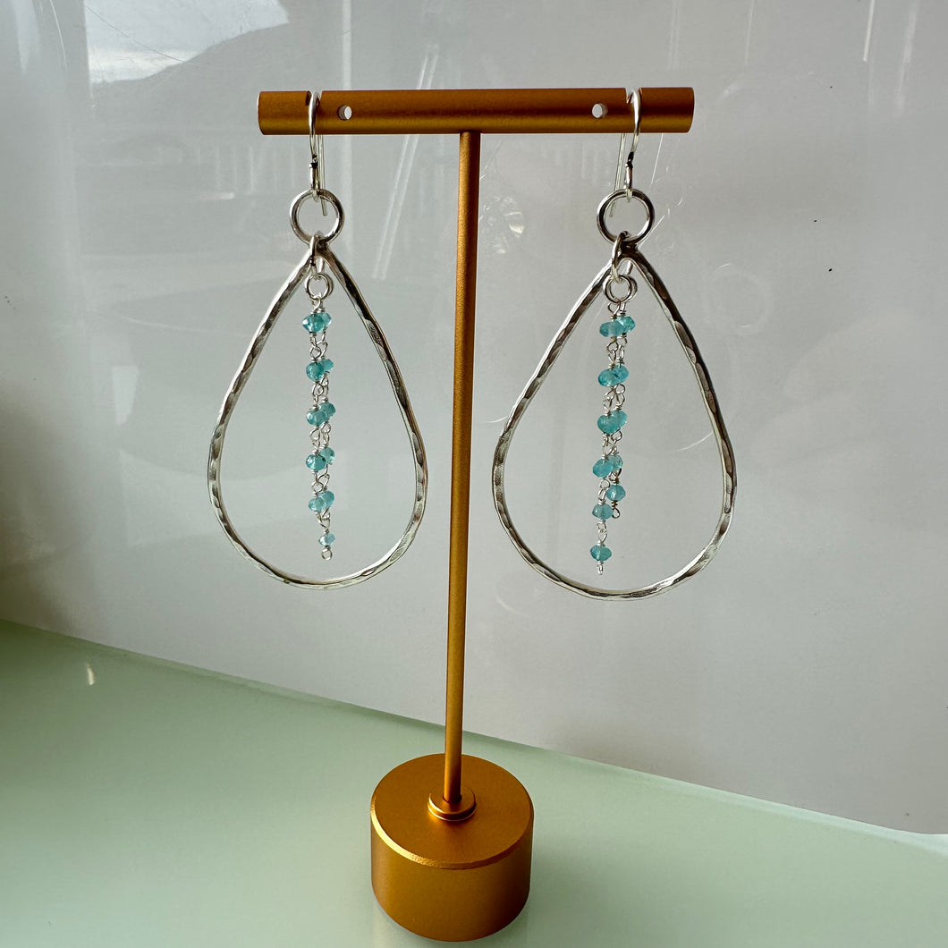 Tear Drop Small Hammered Earrings - Rosary Aquamarine