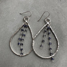 Load image into Gallery viewer, Tear Drop Small Hammered Earrings - Rosary Iolite
