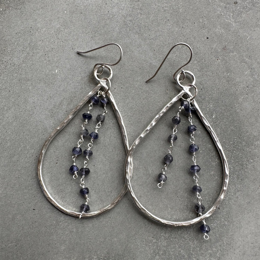 Tear Drop Small Hammered Earrings - Rosary Iolite