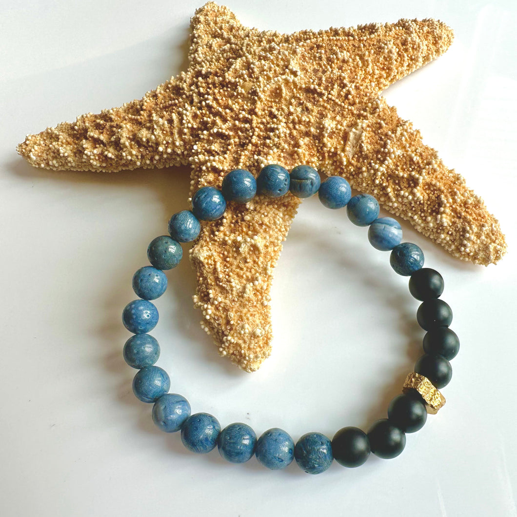 Grow in Love Bracelet - Blue Sponge Coral, Onyx, Bronze - Large