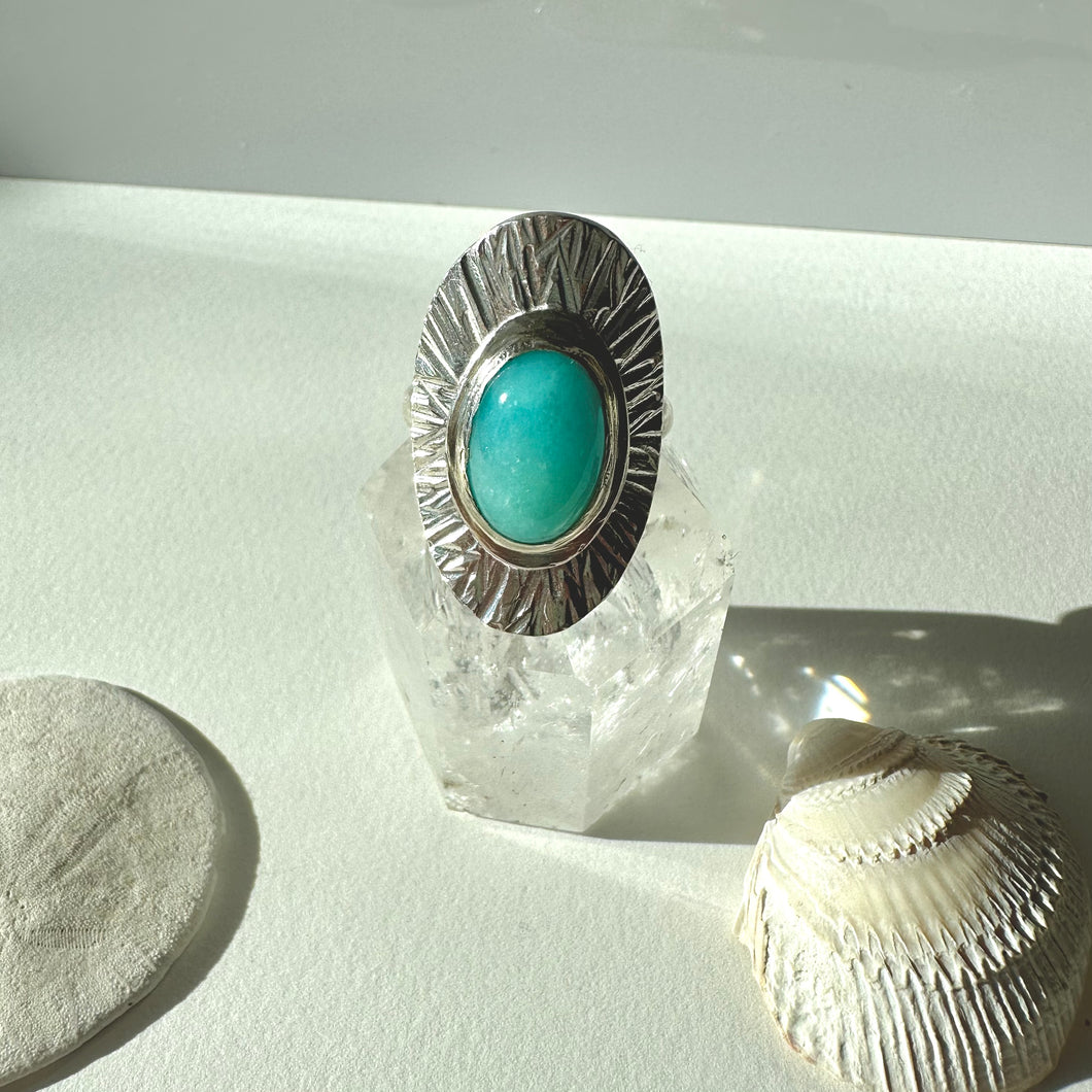 Sunburst Ring - Silver with Amazonite
