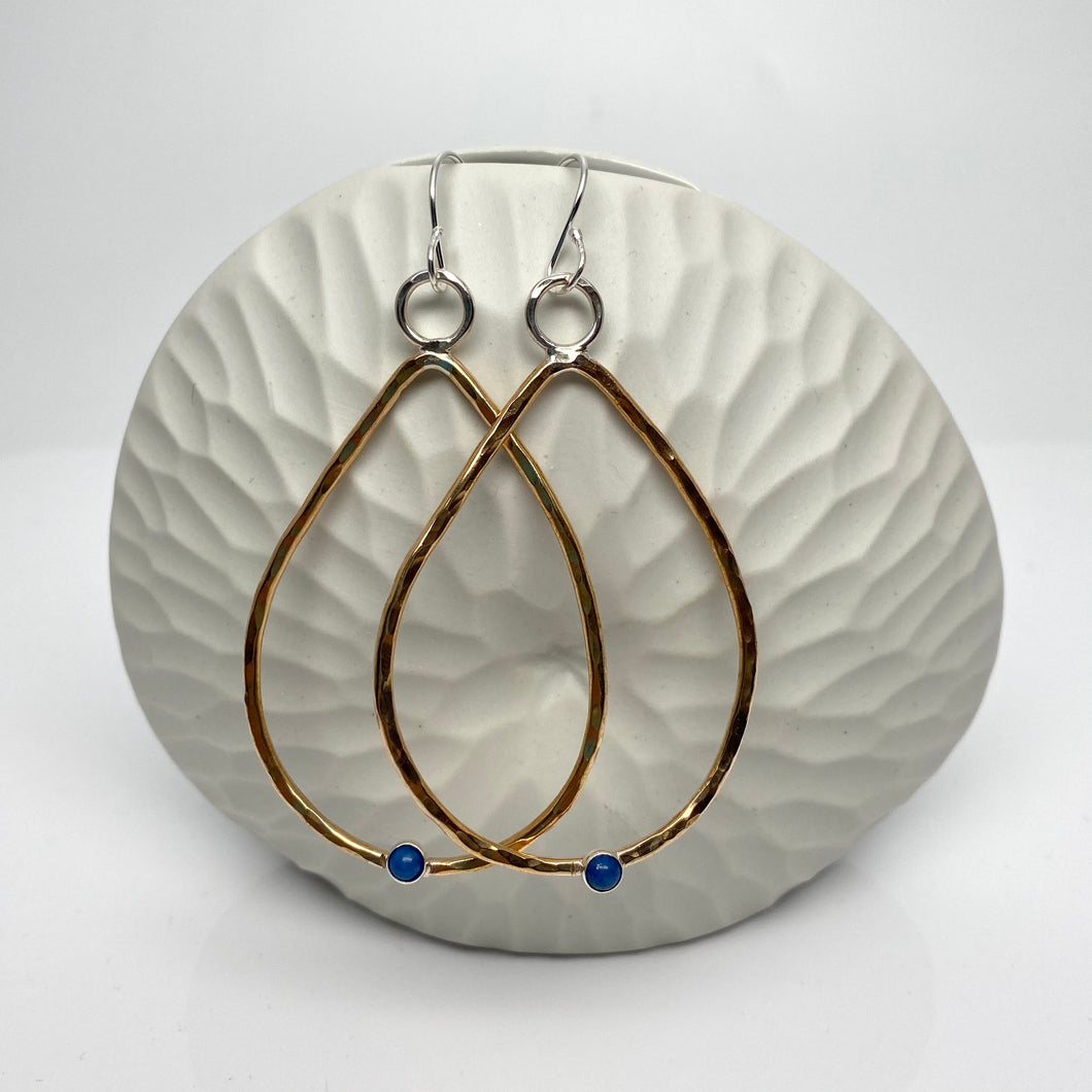 Teardrop Yellow Bronze Earrings with Lapis