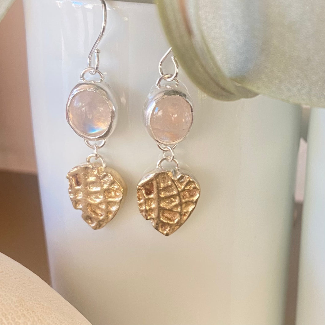 Coral and Rainbow Moonstone Earrings
