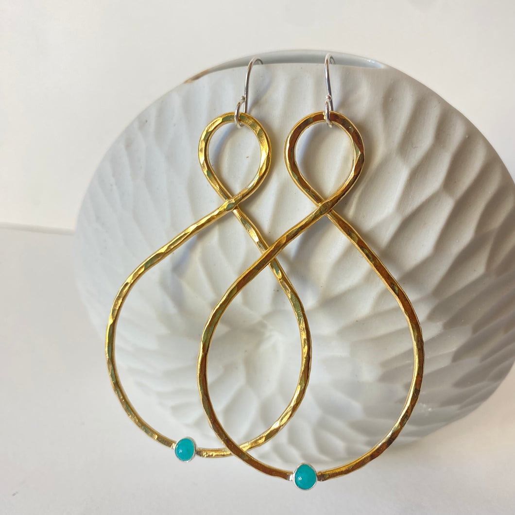 Infinity Hammered Earrings Large - Amazonite