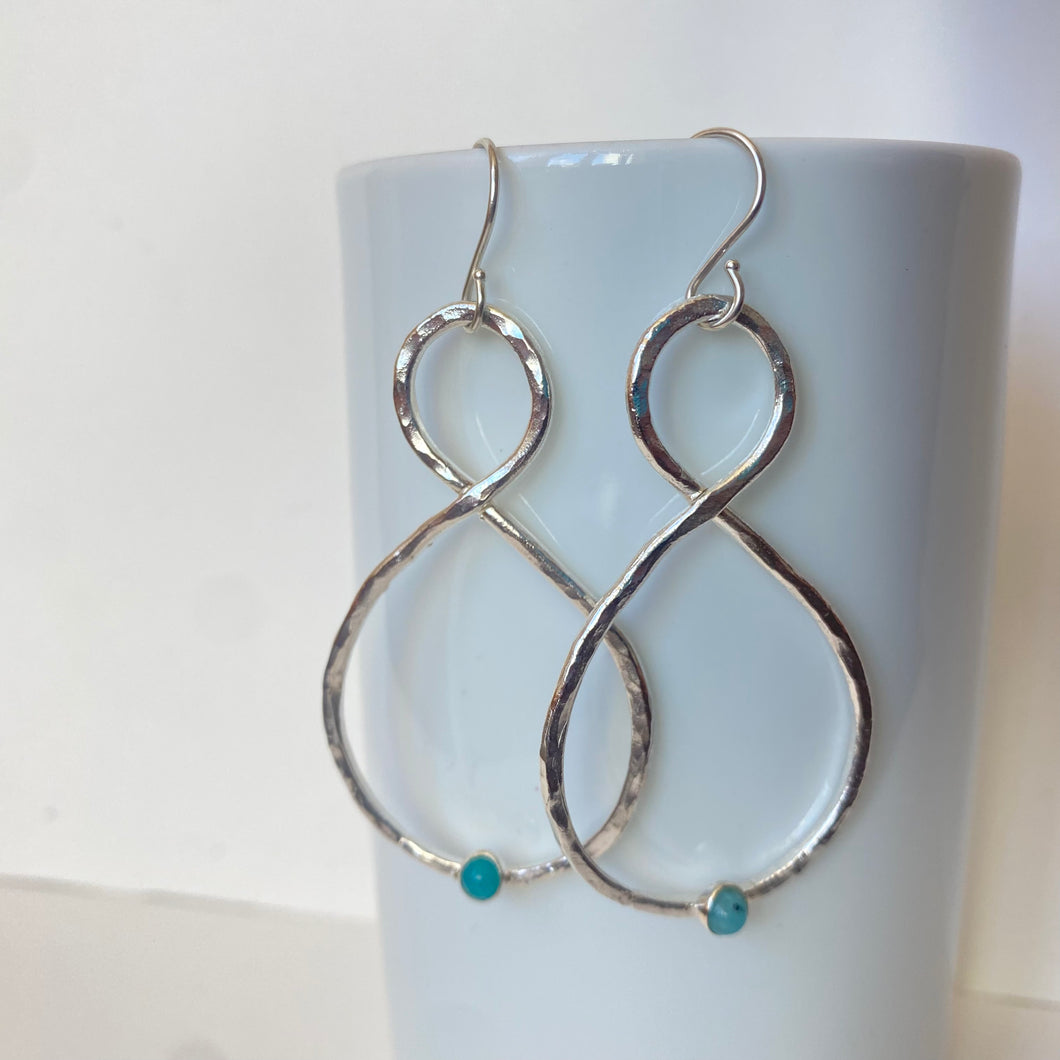 Infinity Hammered Earrings Small - Amazonite Silver