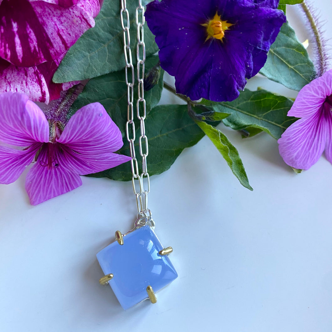 Bloom Blue Chalcedony Square Necklace