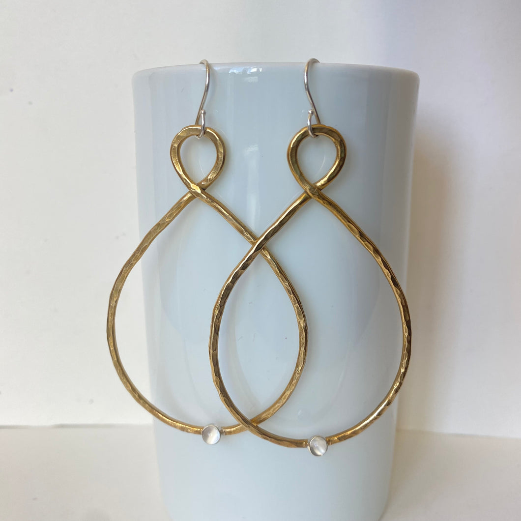 Large Tear Loop Hammered Earrings - Moonstone