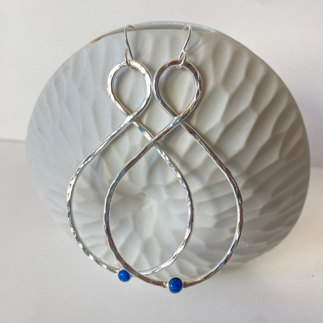 Infinity Hammered Earrings Large - Lapis Lazuli - Sterling Silver