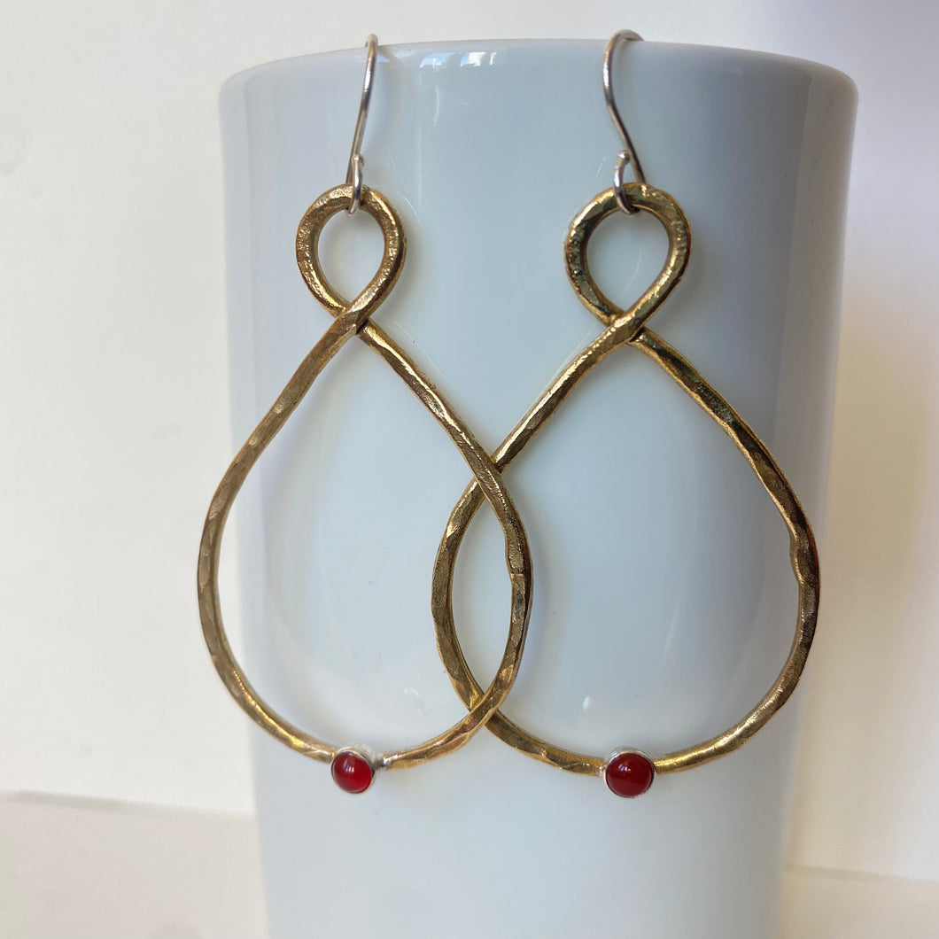 Small Tear Loop Hammered Earrings - Carnelian
