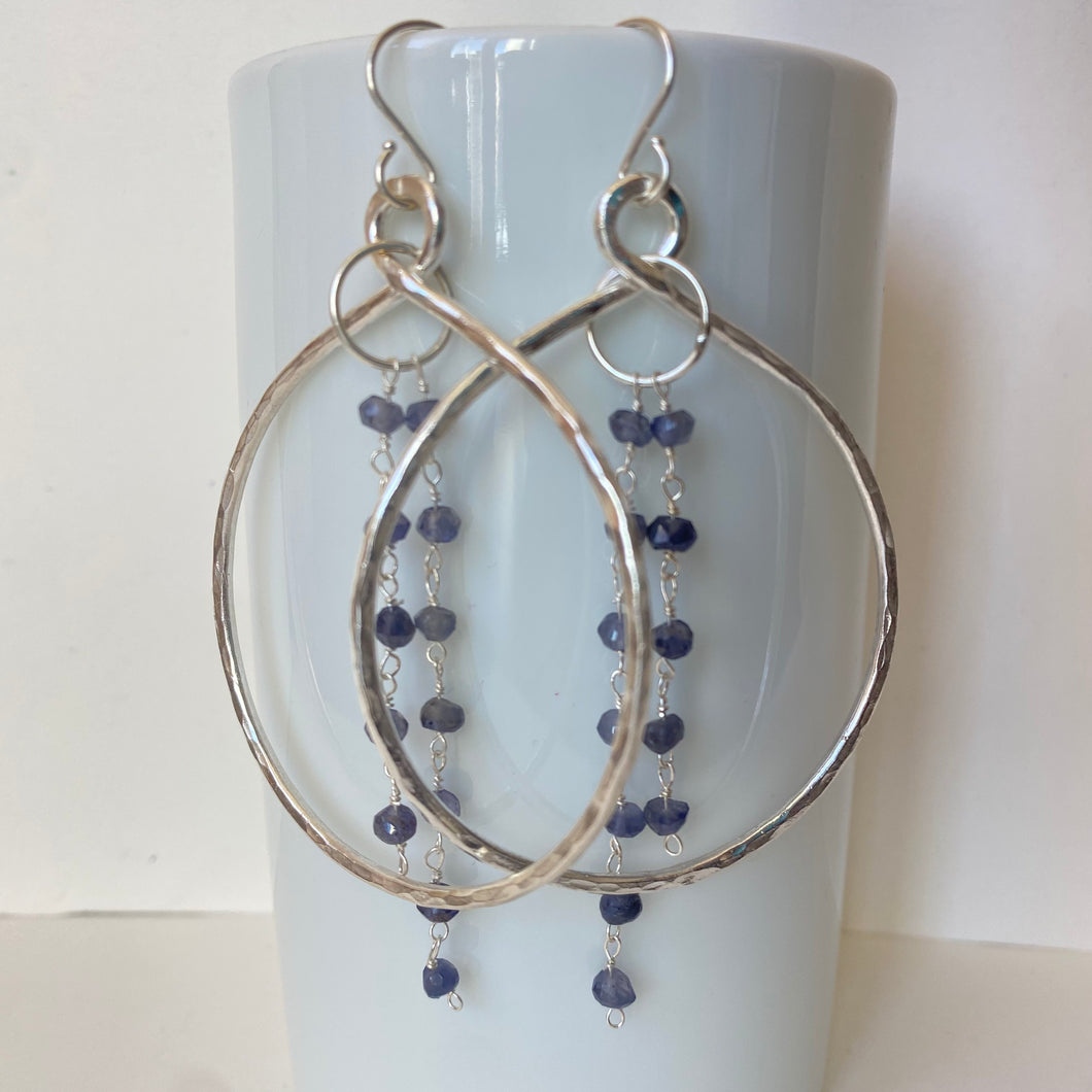 Hammered Circle Rosary Earrings - Iolite